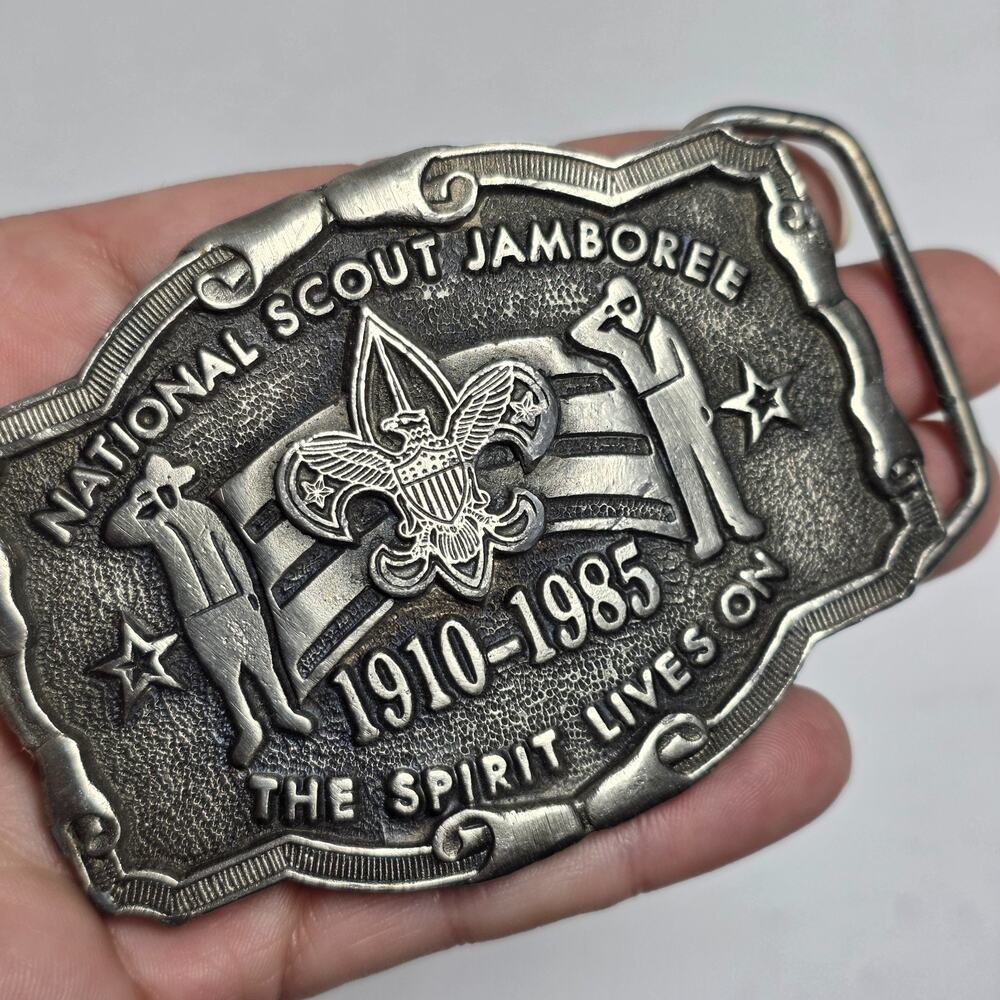 Boy Scouts BSA National Scout Jamboree 1910-1985 The Spirit Lives On Belt Buckle